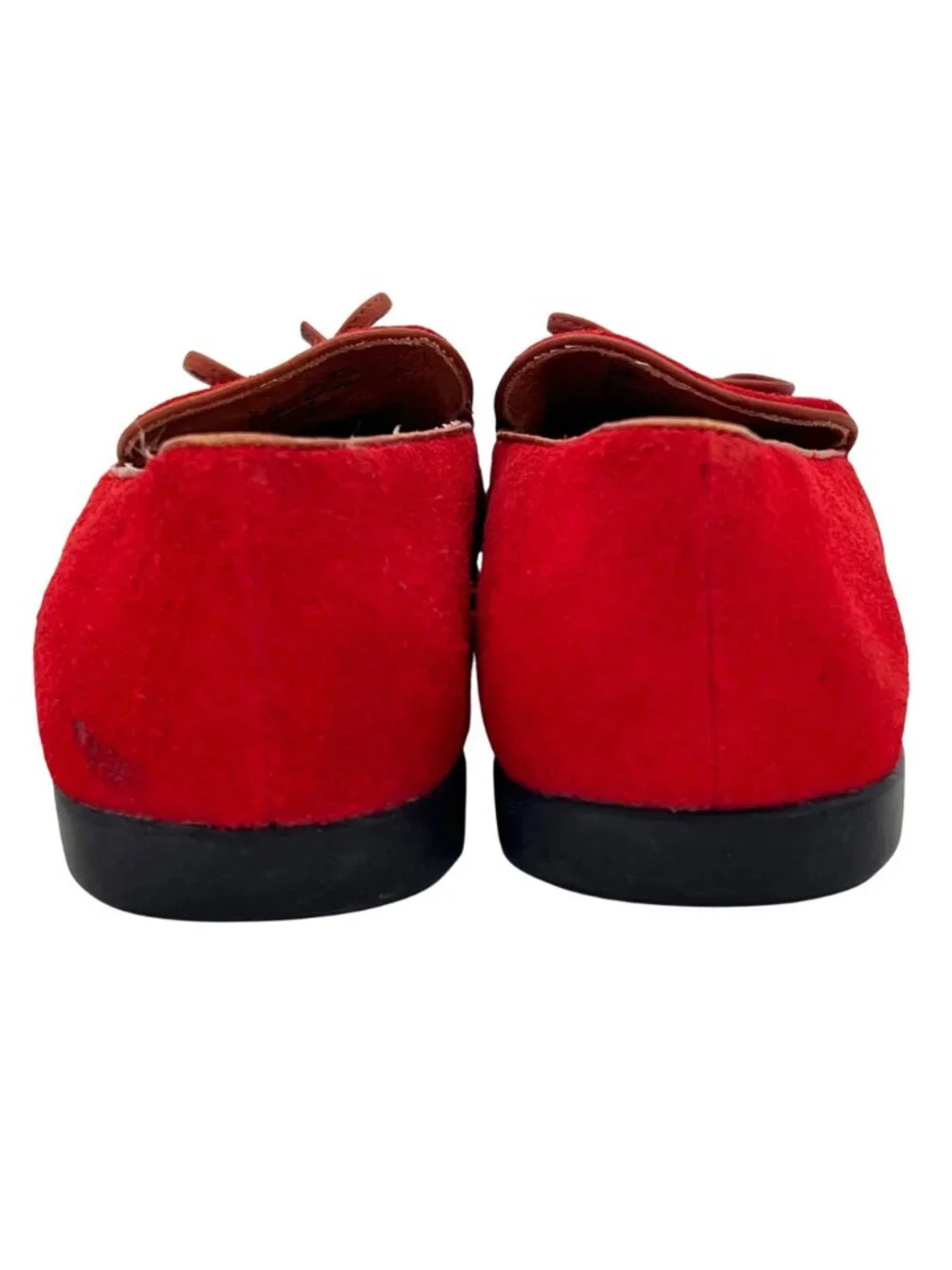 Lands End Red Suede Loafers Leather Upper Womens Size 6B Vintage With Bow Detail - Picture 8 of 14